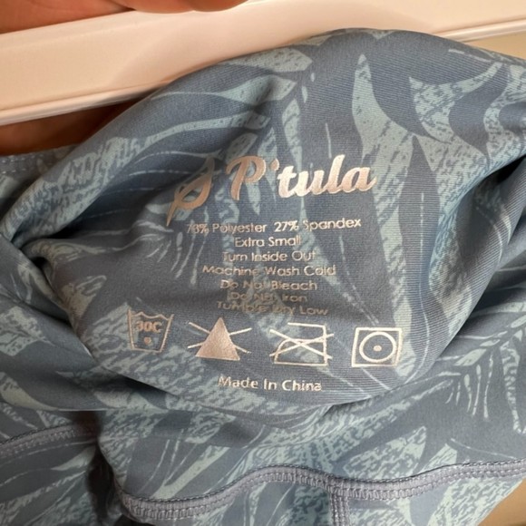 P'Tula Blue Palm Tree Leaves High Rise Leggings Size XS - Picture 9 of 9